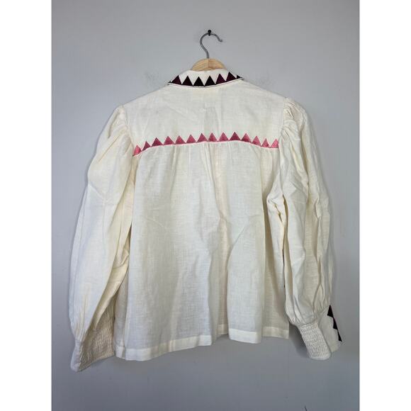 NEW Carolina K 3/4 Blouson Sleeves Button front K Elisa Cropped Blouse White - Picture 7 of 9